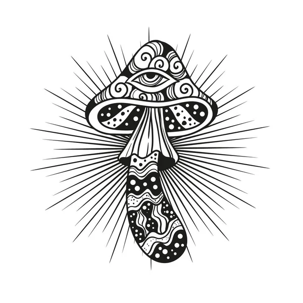 Magiczna Ilustracja Wektora Psychodelicznego Grzybów Sztuka Zen Dekoracyjne Grzyby Hipisi — Wektor stockowy