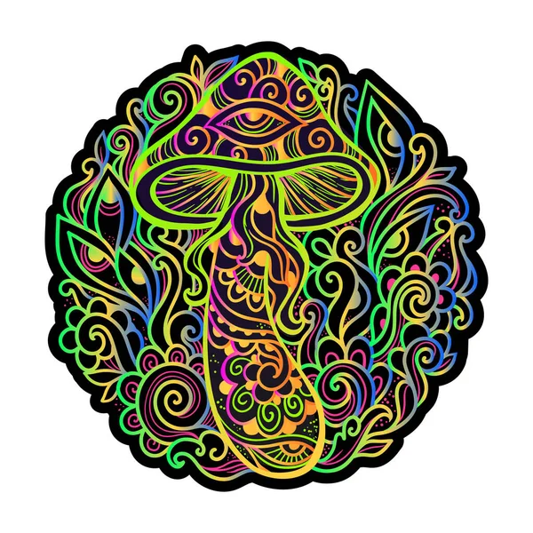 Champignons Magiques Psychédéliques Illustration Vectorielle Art Zen Champignons Décoratifs Hippie — Image vectorielle