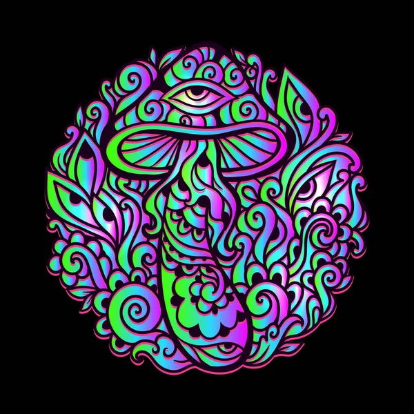 Psychedelische Paddo Vector Illustratie Zen Kunst Decoratieve Paddenstoelen Hippie Hallucinatie — Stockvector