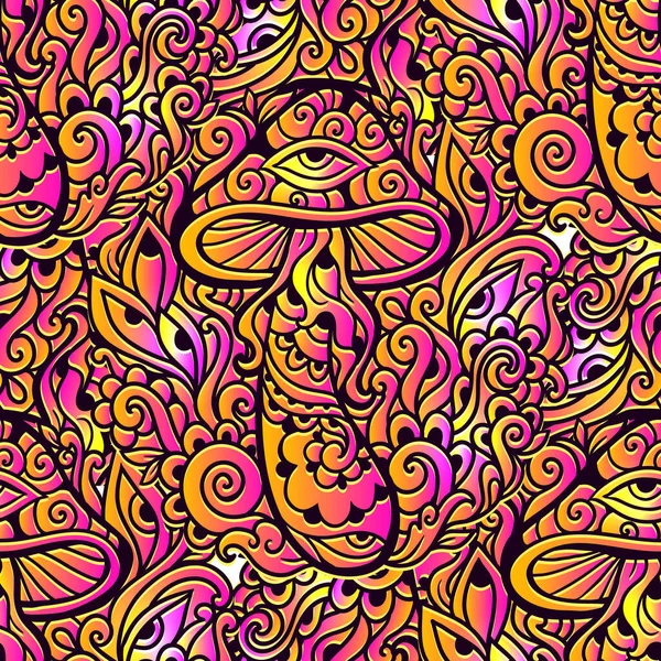 Magic Mushrooms Psychedelic Pattern Vector Illustration Zen Art Decorative Mushrooms — Stock Vector