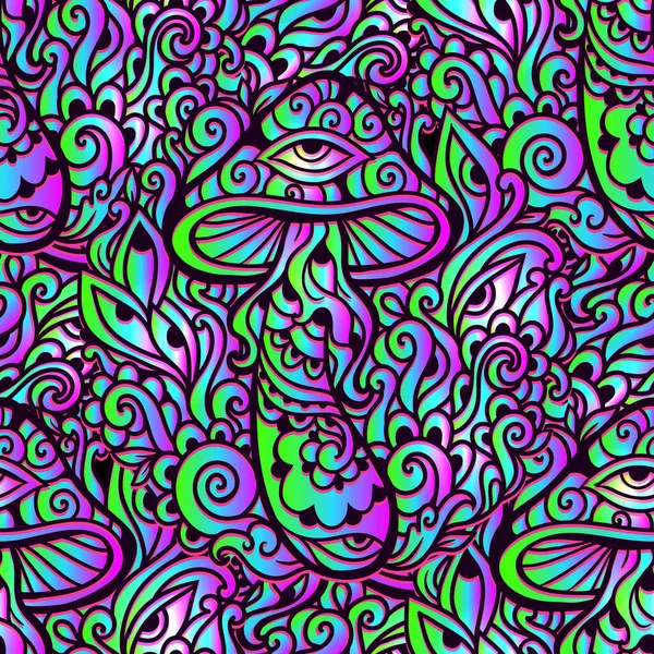 Zauberpilze Psychedelisches Muster Vektorillustration Zen Kunst Dekorative Pilze Hippie Halluzination — Stockvektor