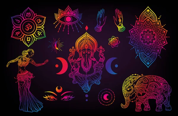 Lord Ganesha Elephant Dance Moon Hand India Pronta Dio Con — Vettoriale Stock