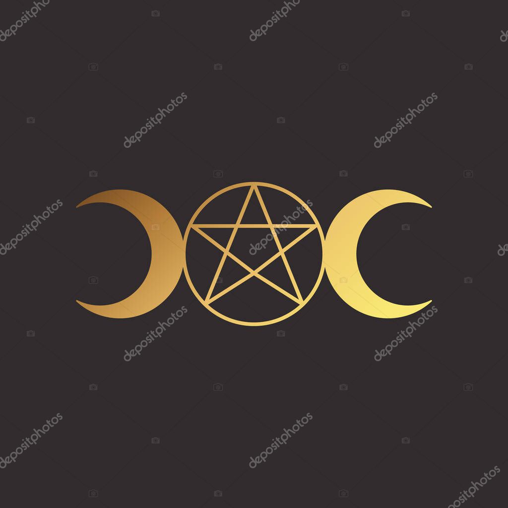 Moon star gold Mystical logo. Vector Illustration. Minimalist Line art Style. Boho, Esoteric. Bohemian Logo Designs.