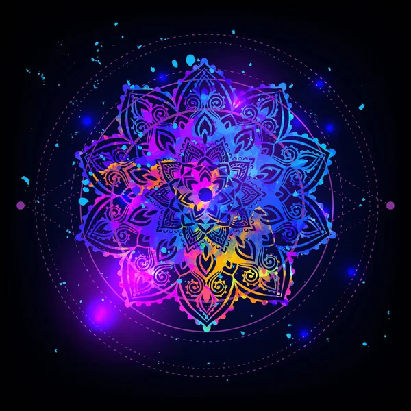 Mandala Space Psychedelic Pattern Vector Illustration Zen Boho Art Decorative — Stock Vector