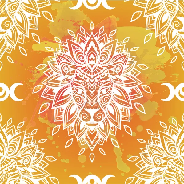 Lví Mandala Pattren Vektorová Ilustrace Květinová Etnická Kresba Dekorativní Lví — Stockový vektor