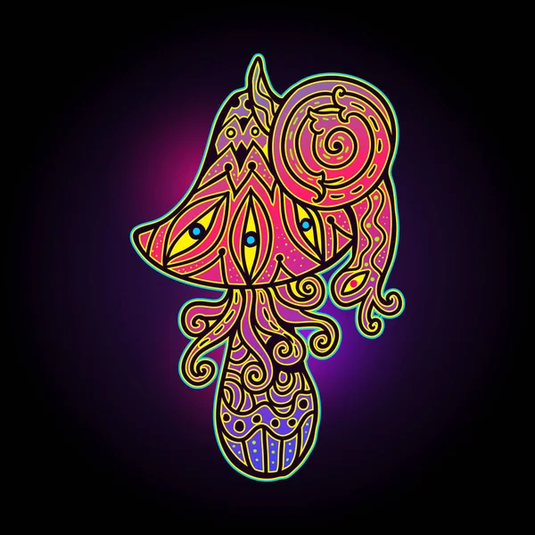 Magic Mushrooms Psychedelic Poster Fluorescent Neon Vector Illustration Zen Art — Stock Vector