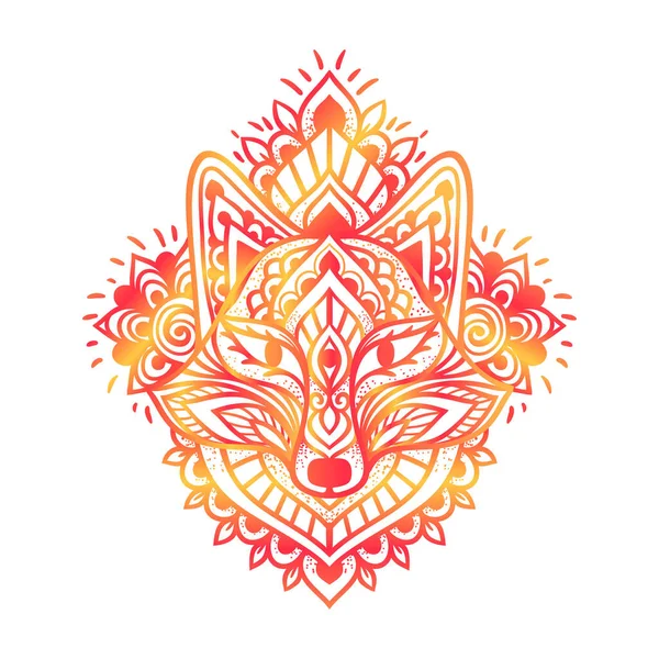 Ornamento Fox Mandala Illustrazione Vettoriale Disegno Etnico Fiore Natura Animale — Vettoriale Stock