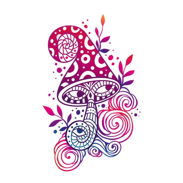 Magic Mushrooms Vector Illustration Flower Ethnic Drawing Decorative Mushroom Party — Stock Vector