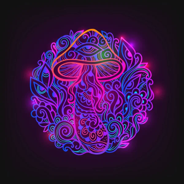 Psychedelic Magic Mushrooms Vector Illustration Zen Art Decorative Mushrooms Hippie — Stock Vector