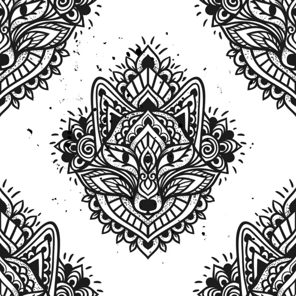 Vos Mandala Ornament Vector Illustratie Bloem Etnische Tekening Fox Dierlijke — Stockvector