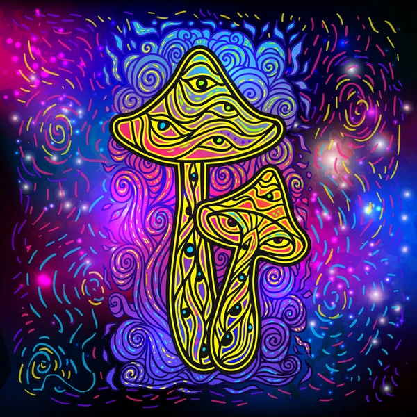 Zauberpilze Psychedelische Poster Vektorillustration Zen Boho Kunst Raum Galaxie Mystischer — Stockvektor