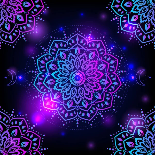 Mandala Utrymme Psykedeliskt Mönster Vektorillustration Zen Boho Konst Dekorativ Mystisk — Stock vektor