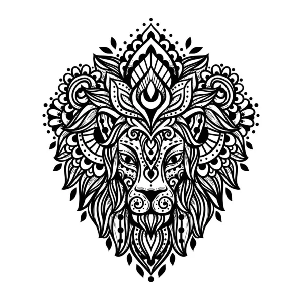 Löwenmandalakopf Vektorillustration Blume Ethnische Zeichnung Dekoratives Löwentier Zen Boho Stil — Stockvektor