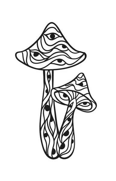 神奇的蘑菇 迷幻海报 矢量图解 Zen艺术 装饰蘑菇 嬉皮士 松香宾 六十年代七十年代彩色书页 — 图库矢量图片
