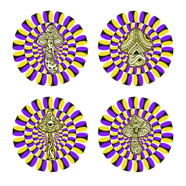 Optyczna Iluzja Bezszwowy Wzór Grzybami Poruszająca Wizualna Hipnotyczna Sztuka Optyczna — Wektor stockowy