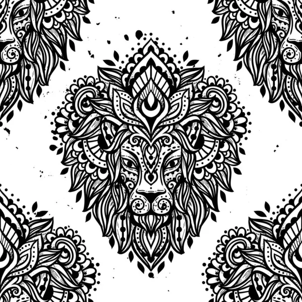 Patrón Cabeza Mandala León Ilustración Vectorial Flor Dibujo Étnico Animal — Archivo Imágenes Vectoriales