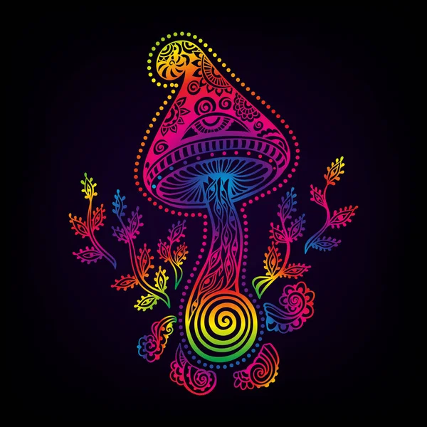 Zauberpilze Psychedelisches Muster Vektorillustration Zen Boho Kunst Dekorative Pilze Hippie — Stockvektor