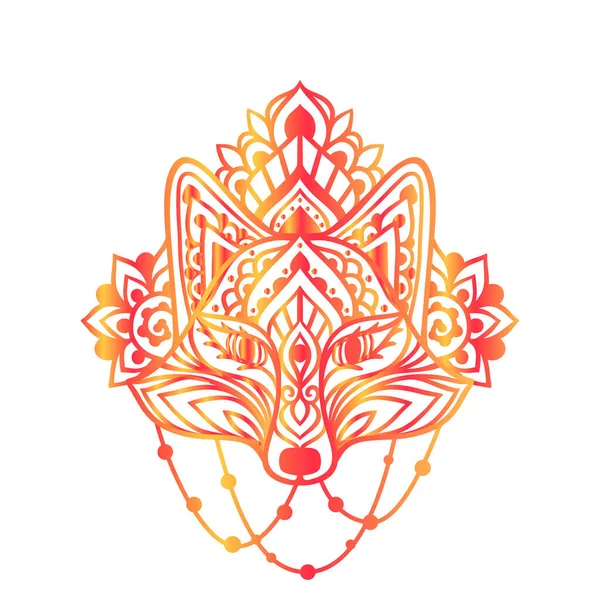 福克斯曼达拉装饰品 矢量图解 花族画 狐狸的动物本性是Zen Boho风格的 红白相间 — 图库矢量图片