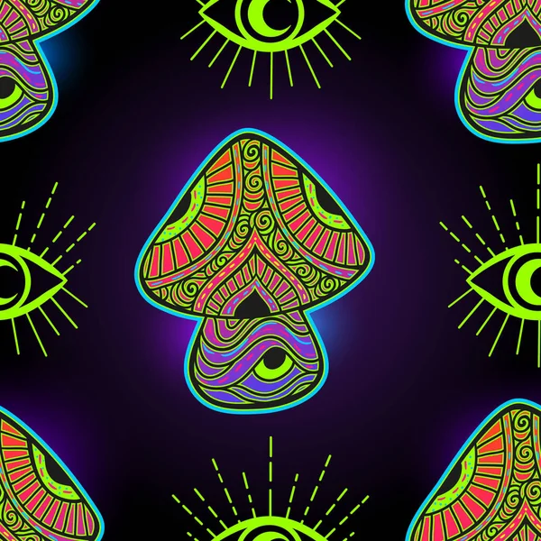 Paddo Psychedelisch Patroon Fluorescerend Neon Vector Illustratie Zen Kunst Decoratieve — Stockvector