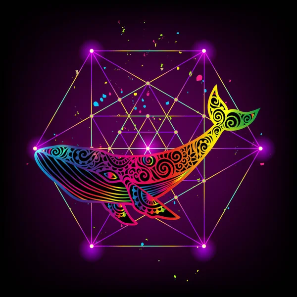 Mandala Baleine Illustration Vectorielle Baleine Animal Mer Dans Style Boho — Image vectorielle