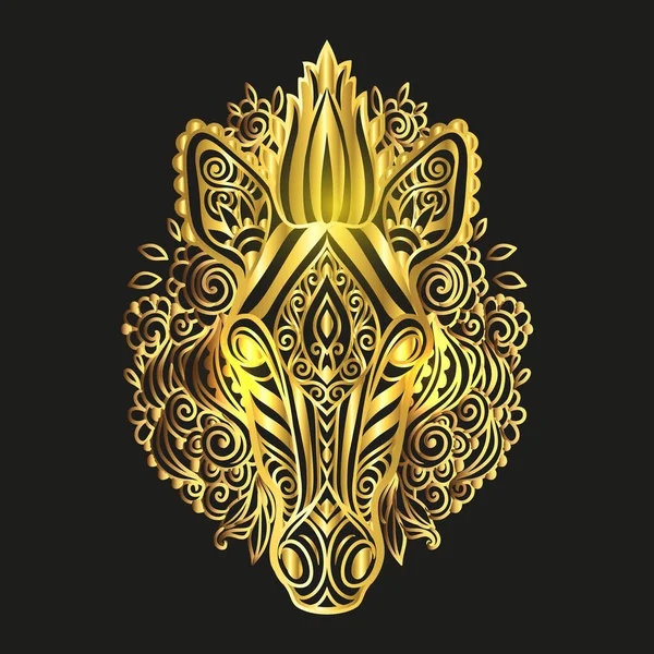 Zebra Mandala Gold Vektorová Ilustrace Omalovánky Pro Dospělé Zvíře Zen — Stockový vektor
