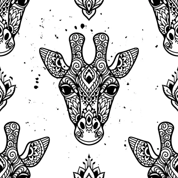 Mandala Giraffa Illustrazione Vettoriale Pagina Colorare Adulti Animale Stile Boho — Vettoriale Stock