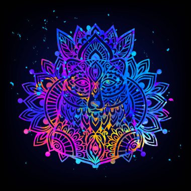 Ayı Mandala uzayı. Psikedelik desen. Vektör çizimi. Zen Boho sanatı. Dekoratif mistik, hippi, halüsinasyon psilosibin 60 'lar