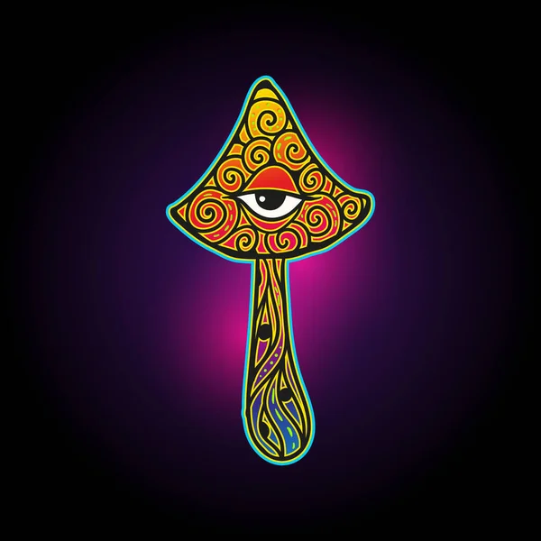 Sihirli Mantarlar Psikedelik Poster Floresan Neon Vektör Çizimi Zen Sanatı — Stok Vektör