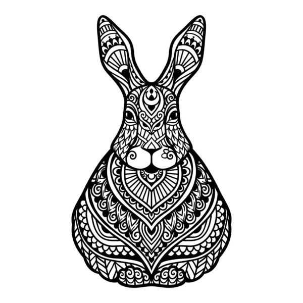 stock vector Rabbit mandala. Vector illustration. Year of the rabbit. Adult coloring page. Hare Animal in Zen boho style. Sacred, Peaceful. Tattoo print ornaments. Black and white