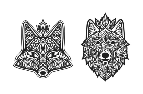 Wolf Mandala Fox Illustrazione Vettoriale Pagina Colorare Adulti Animale Spirituale — Vettoriale Stock