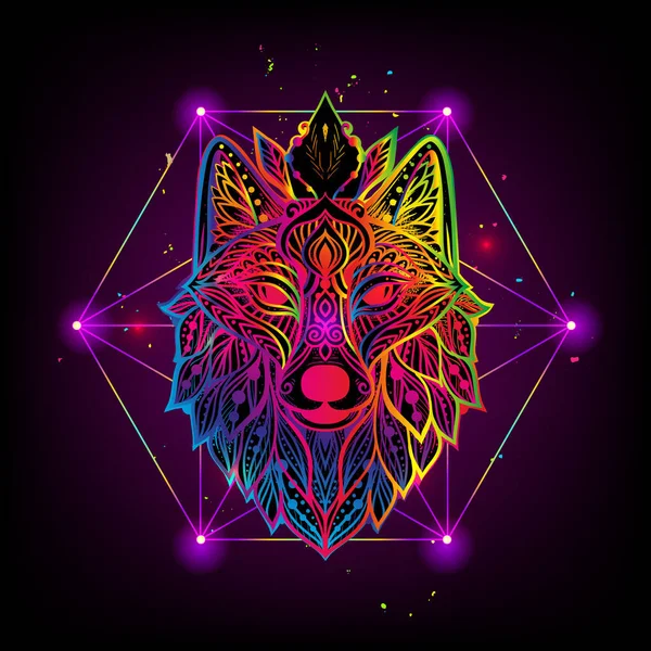 Wolf Mandala Vector Illustratie Esoterische Heilige Geometrie Spiritueel Dier Zen — Stockvector