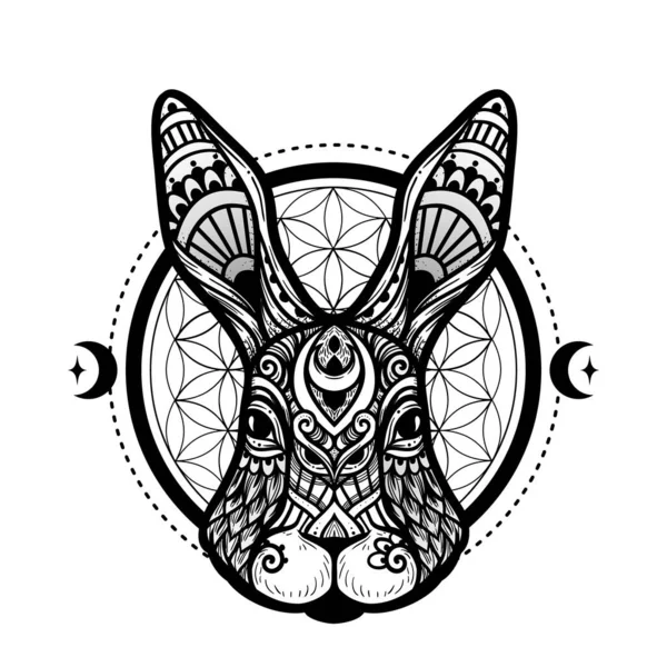 Rabbit Head Mandala Vector Illustration Adult Coloring Page Hare Animal — Stock Vector