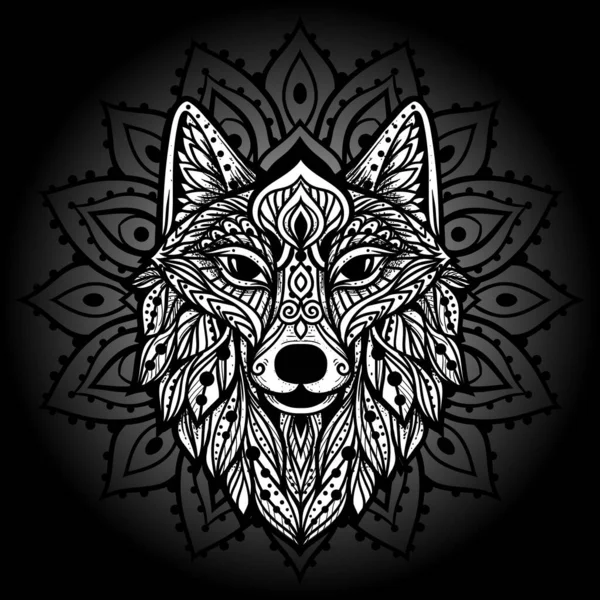 Wolf Mandala Vector Illustratie Esoterische Heilige Geometrie Spiritueel Wild Dier — Stockvector