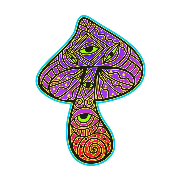 Magic Mushrooms Psychedelic Vector Illustration Zen Art Decorative Neon Mushrooms — Stock Vector