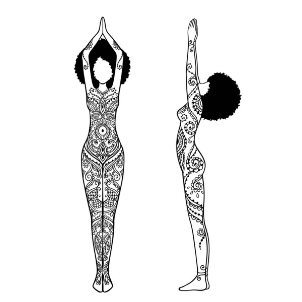 Mandala Set Yoga Kız Süslü Kadınsı Lotus Meditasyonu Etnik Tarzda — Stok Vektör