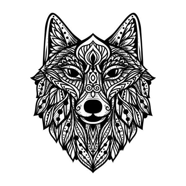 Wolf Mandala Vector Illustration Adult Coloring Page Spiritual Animal Zen — Stock Vector