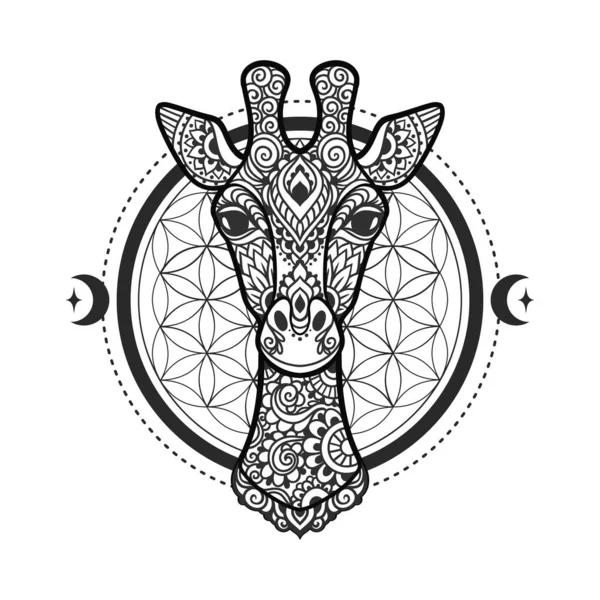 Giraffe Mandala Vector Illustration Adult Coloring Page Animal Zen Boho — Stock Vector