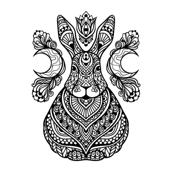 Rabbit Mandala Vector Illustration Adult Coloring Page Hare Animal Zen — Stock Vector