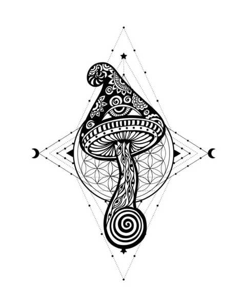 Magische Pilze Heilige Geometrie Vektorillustration Zen Kunst Dekorative Pilze Hippie — Stockvektor