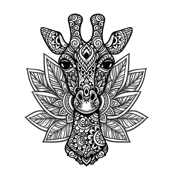 Giraffe Mandala Vector Illustration Adult Coloring Page Animal Zen Boho — Stock Vector