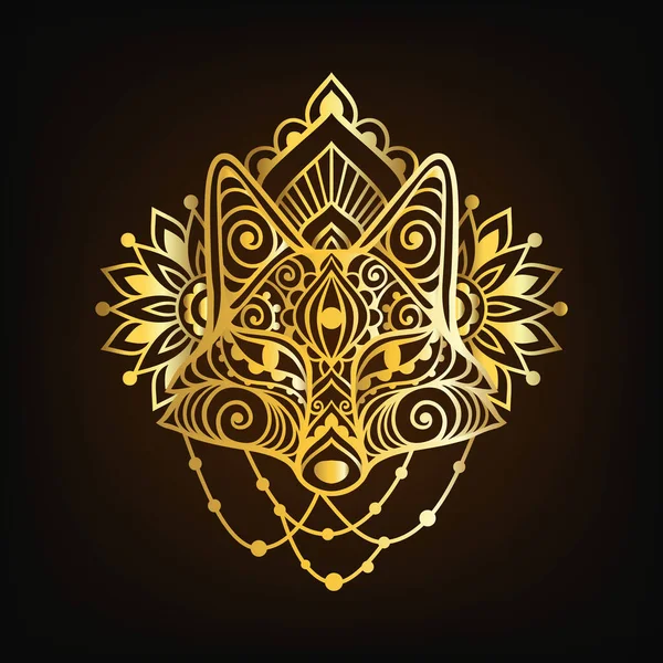 Vos Mandala Ornament Vector Illustratie Bloem Etnische Tekening Vos Dier — Stockvector