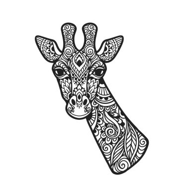 Zürafa mandala. Vektör çizimi. Yetişkin boyama sayfası. Zen boho tarzında bir hayvan. Kutsal, huzurlu. Dövme baskısı Hint ve Meksika süslemeleri