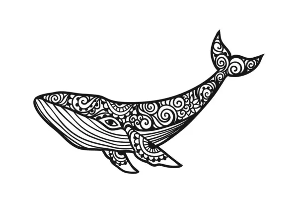 Velryba Mandala Vektorová Ilustrace Omalovánky Pro Dospělé Velrybí Mořské Zvíře — Stockový vektor