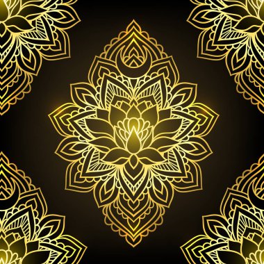 Zen boho tarzında altın lotus mandala sanatı yoga logosu için mükemmeldir. Bu sanatı huzur, sükunet ve farkındalığı temsil eden bir logo yaratmak için kullanabilirsiniz..