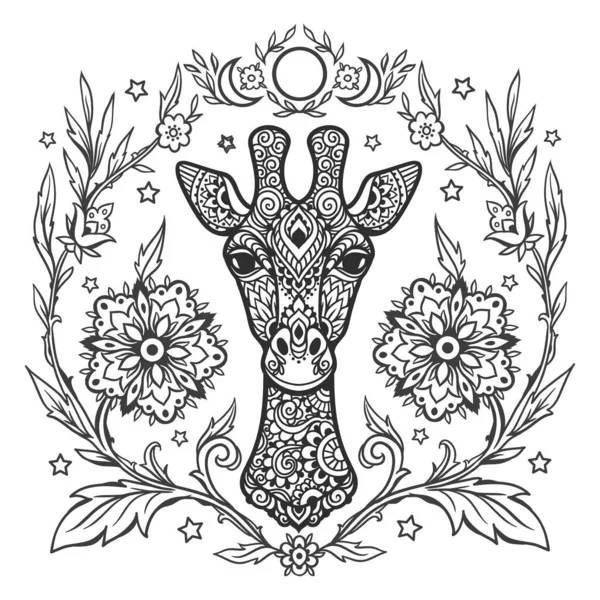 Giraffe Mandala Animal Vector Illustration Adult Kids Coloring Book Page — Stock Vector