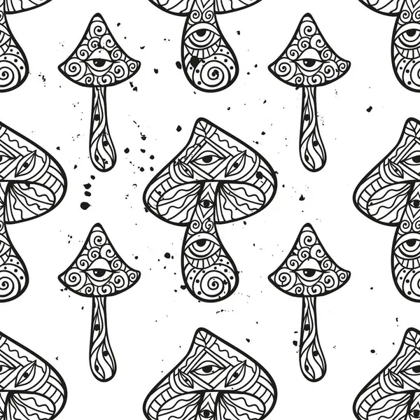 Magic Mushrooms Mandala Psychedelic Pattern Vector Illustration Zen Boho Art — Stock Vector