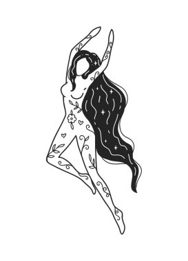 Kişisel Bakım Kadın Vektör Resimleri. Akıl Sağlığı Hizmetleri. Kadın denge uyumu. Kart, sevgililer günü kartı. Doodle tarzı