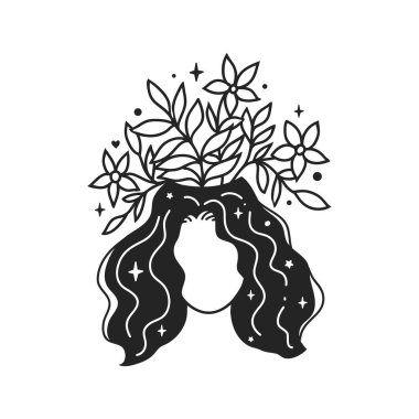 Kişisel Bakım Kadın Vektör Resimleri. Akıl Sağlığı Hizmetleri. Kadın uyumu. Kart, sevgililer günü kartı, kadınlar günü. Doodle tarzı