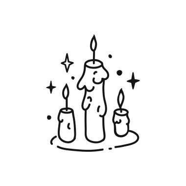 Mum ikonu. Vektör çizimi. Esrarengiz ve sihirli. Kişisel bakım konsepti, rahatlama ve denge.