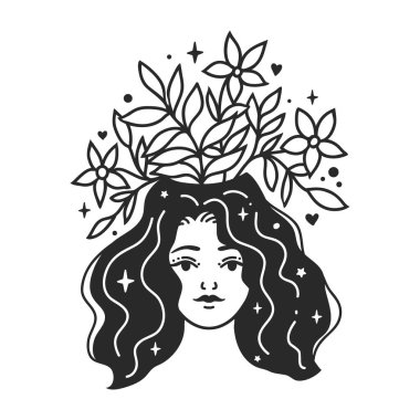 Kişisel Bakım Kadın Vektör Resimleri. Akıl Sağlığı Hizmetleri. Kadın uyumu. Kart, sevgililer günü kartı, kadınlar günü. Doodle tarzı